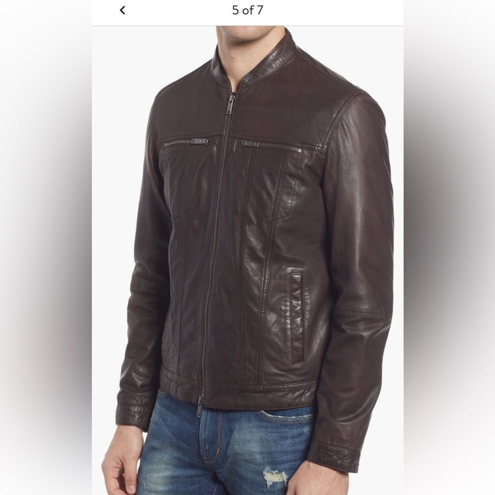 John Varvatos Brand Collar Leather Jacket- NEW like worn once. Great Condition.